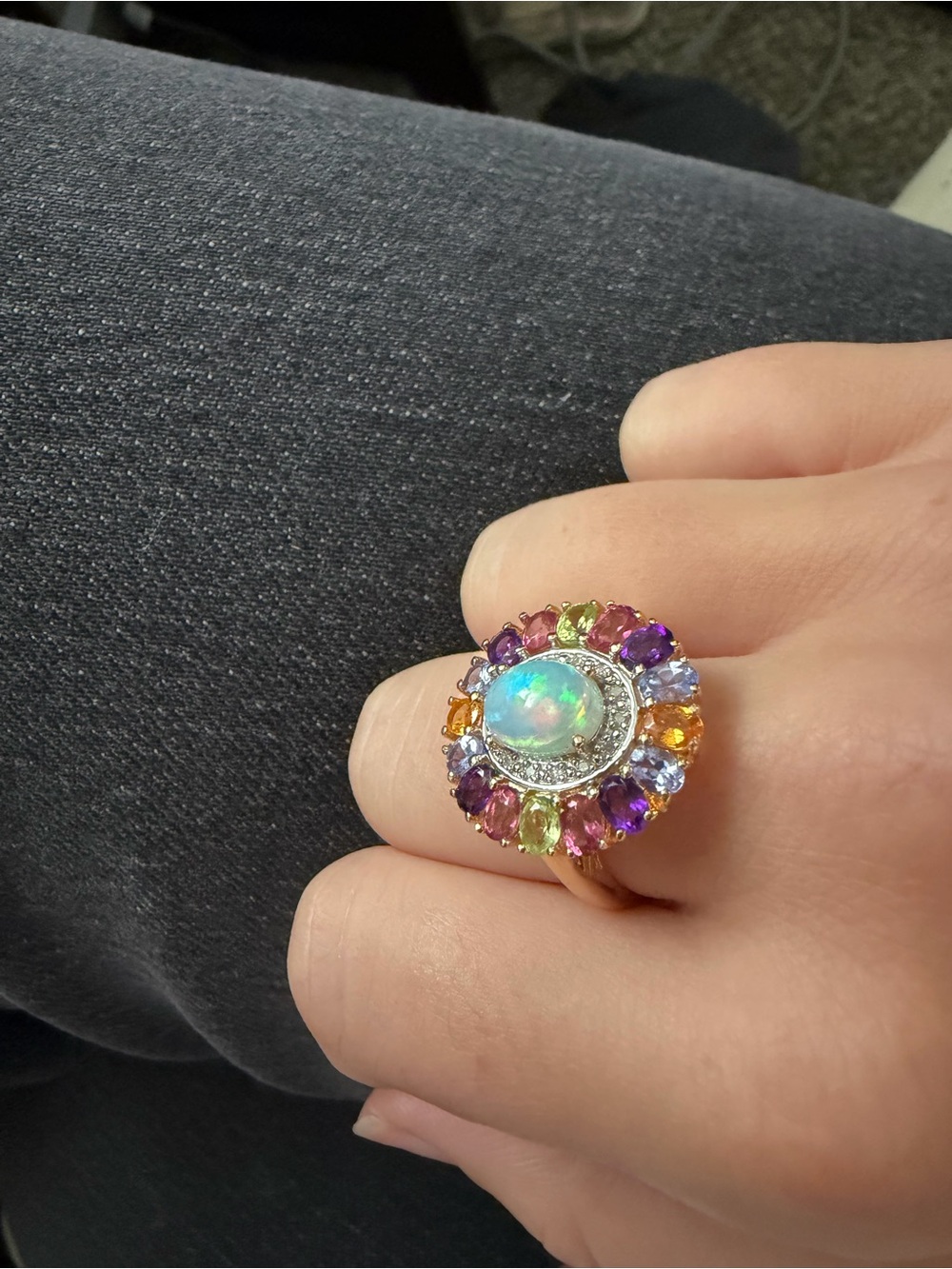 Opal Center Multicolor Halo Ring - Women Jewelry